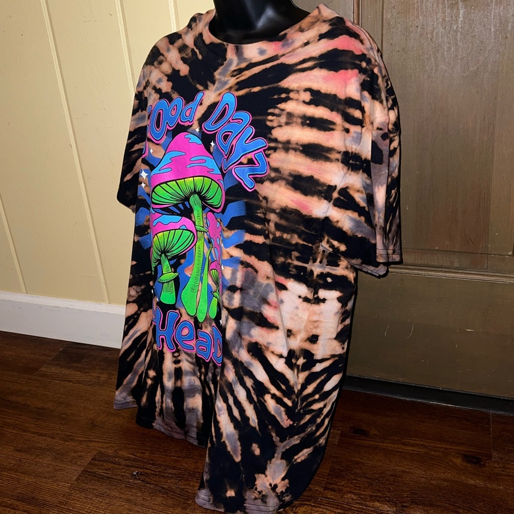 Good Dayz Black Psychedelic Punk Graphic Reverse Tie Dye Short Sleeve Top Size L - Picture 5 of 8